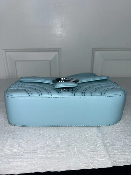 Light Blue Chevron Quilted Shoulder Bag with Silver Hardware and Dust Bag - Picture 5 of 13